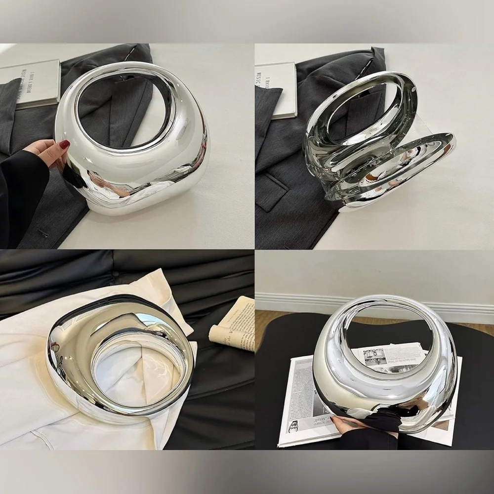 silver metallic crescent moon acrylic hobo bag and evening clutch purse. - Picture 7 of 8